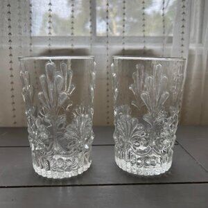 Vintage Pilgrim Adams Clear Raised Fan Old-Fashioned Glasses Tumblers Set of 2